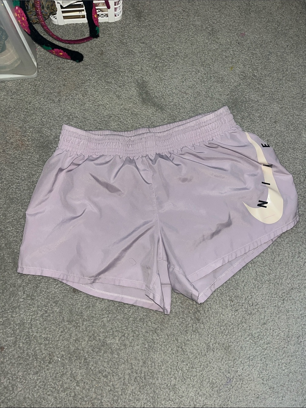 Nike Women's Light Lavender Athletic Shorts with White Swoosh